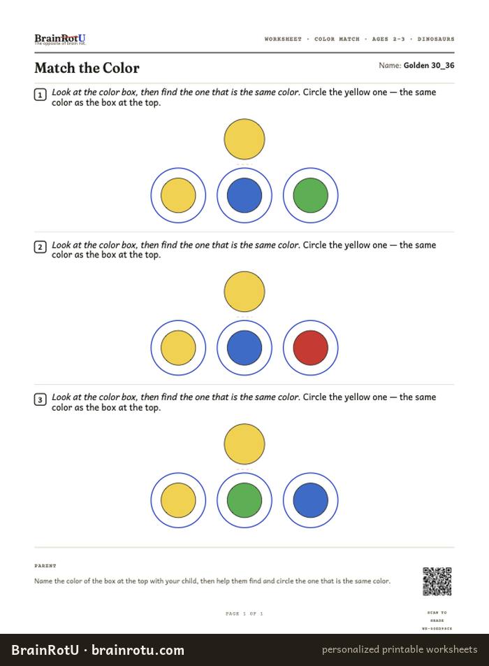Dinosaur Color Match - Same Color (2-3)