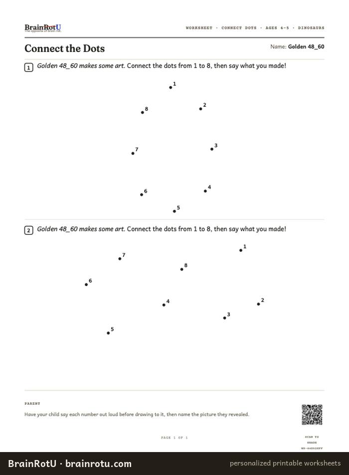 Dinosaur Connect the Dots — Trace 1 to 10 (4–5)