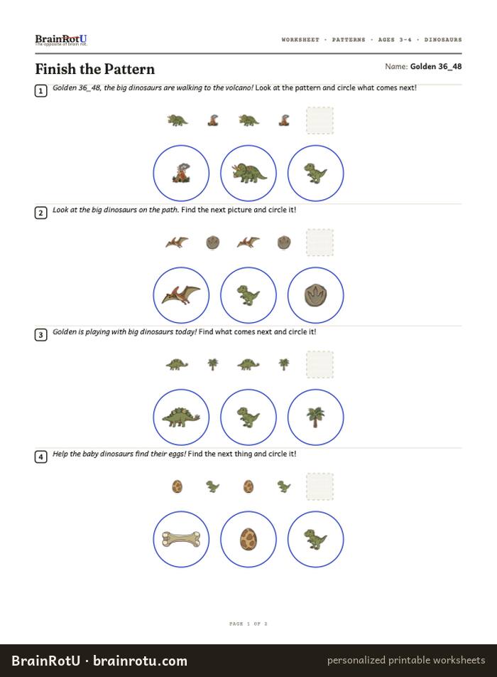 Dino Patterns — Complete the Pattern (2–3)