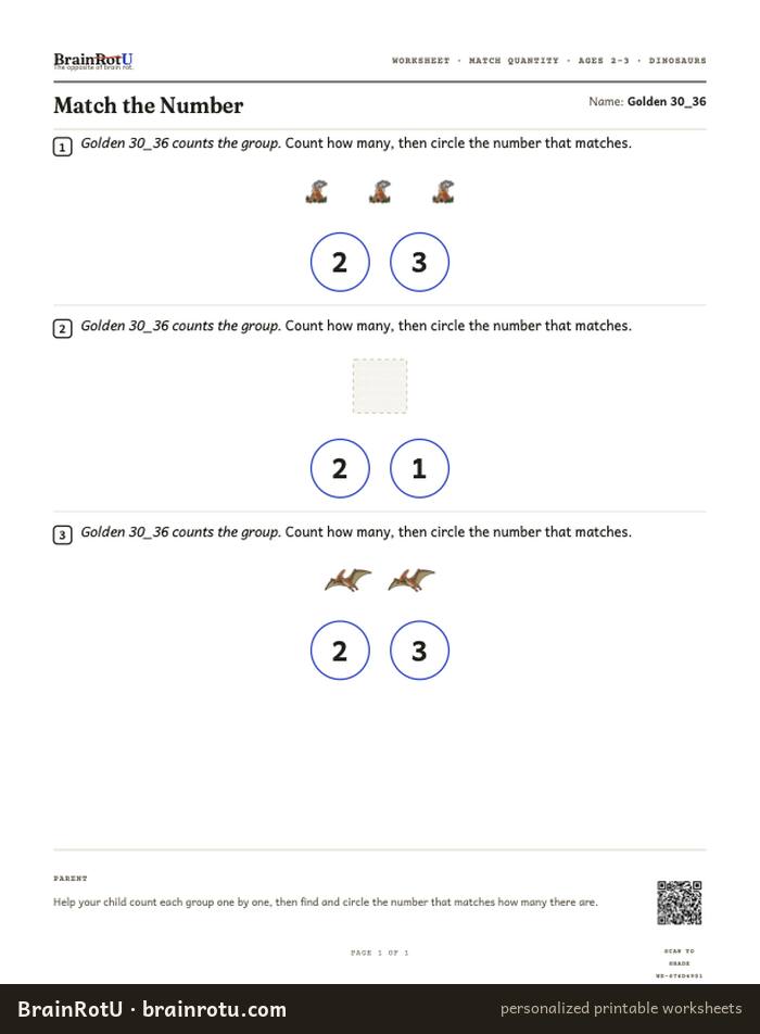 Dinosaur Match the Number - Count and Circle (2-3)