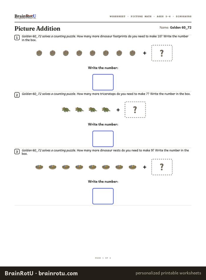 Dinosaur Addition — Picture Addition (5–6)