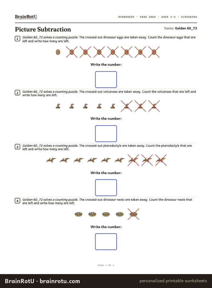Dinosaur Subtraction — Picture Subtraction (5–6)
