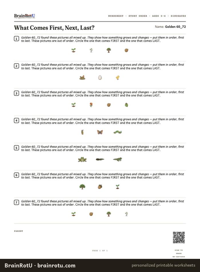 Dinosaur Sequencing — First, Next, Last (5–6)