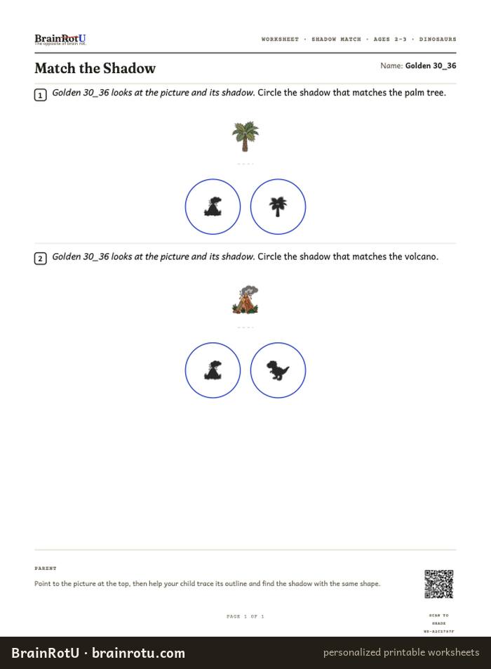 Dinosaur Shadow Match - Find the Shadow (2-3)