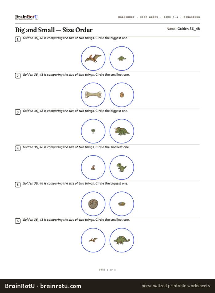 Dinosaur Size Order — Big to Small (3–4)