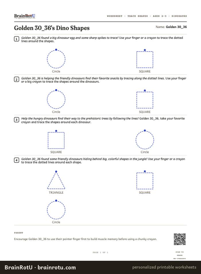 Dinosaur Trace Shapes - Circle, Square, Triangle (2-3)