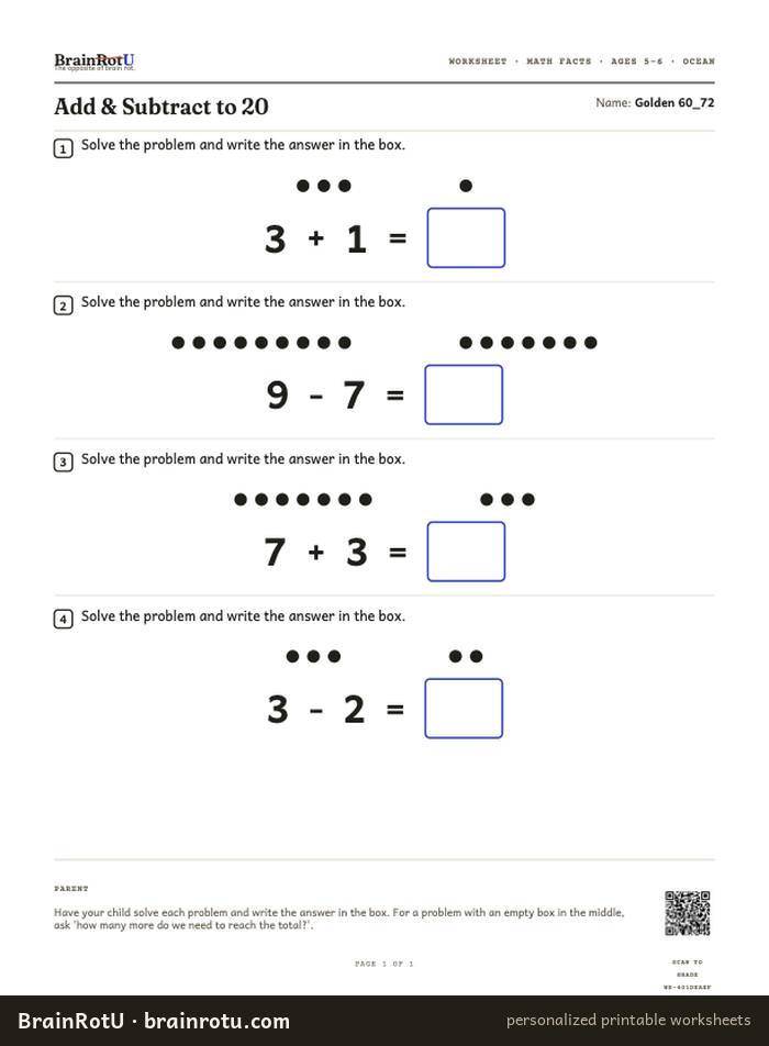Ocean Add & Subtract — Facts to 20 (5–6)