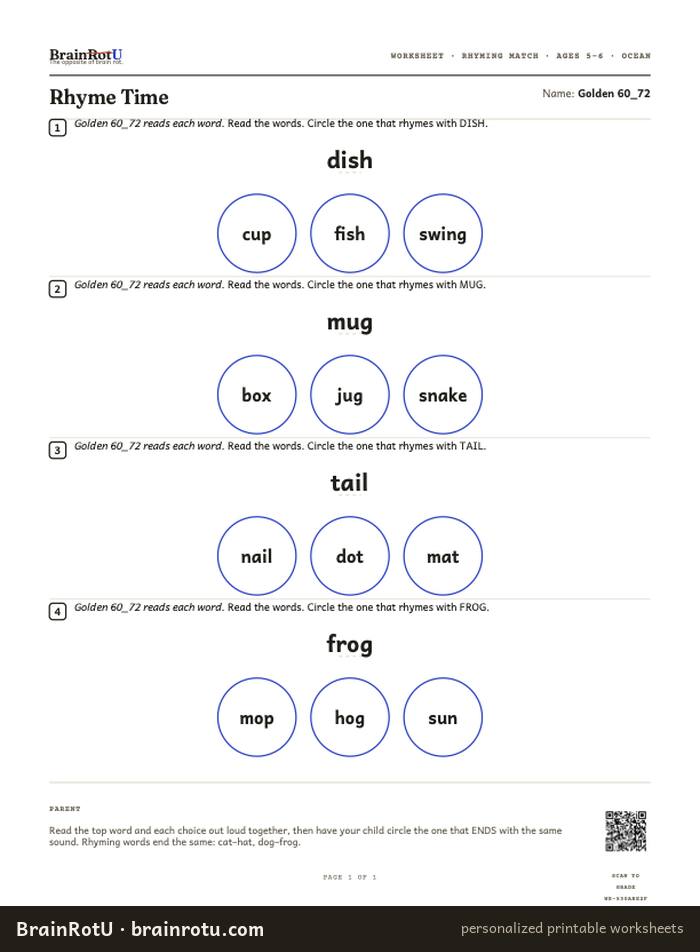 Ocean Rhyme Time — Rhyming Match (5–6)