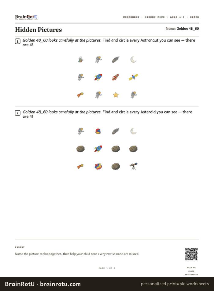 Space Hidden Pictures — Find and Circle (4–5)