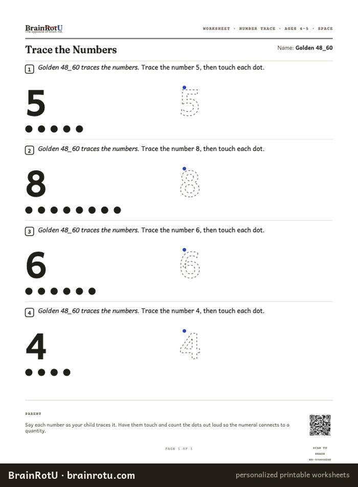 Space Trace the Numbers — Numeral Formation (4–5)