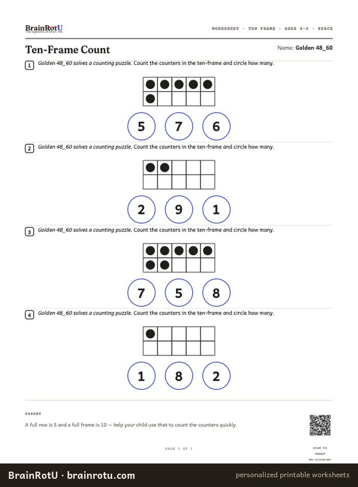 Space Ten-Frame Count — Count the Counters (4–5)