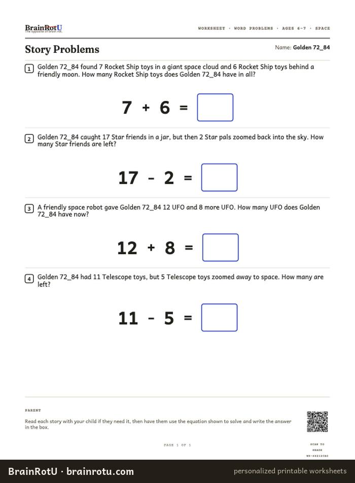 Space Story Problems — Solve the Word Problems (6–7)